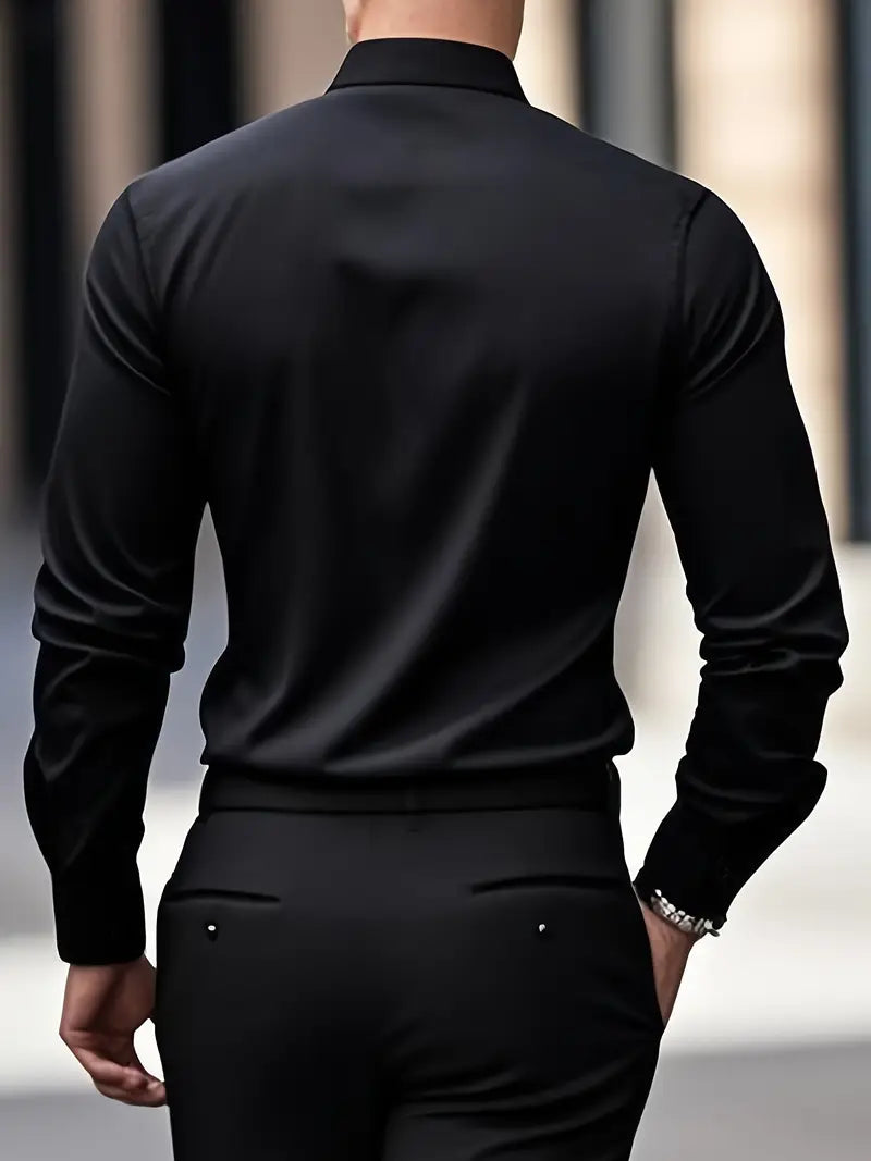 Męska Koszula Wizytowa Z Długim Rękawem, Slim Fit, Oddychający Materiał