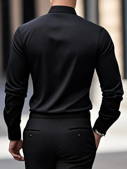 Męska Koszula Wizytowa Z Długim Rękawem, Slim Fit, Oddychający Materiał