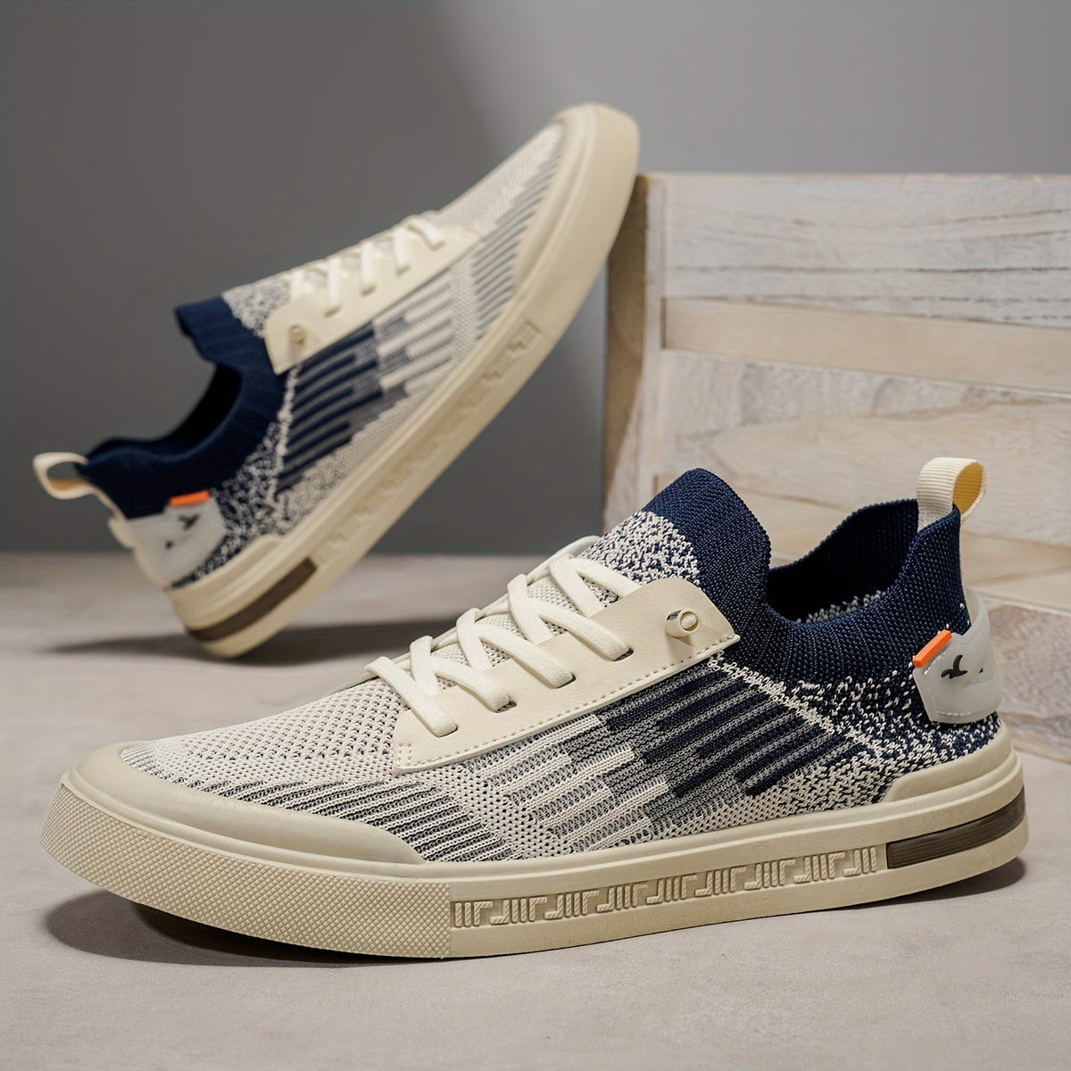 Męskie Sneakersy Dzianinowe Dwukolorowe z Wkładką EVA