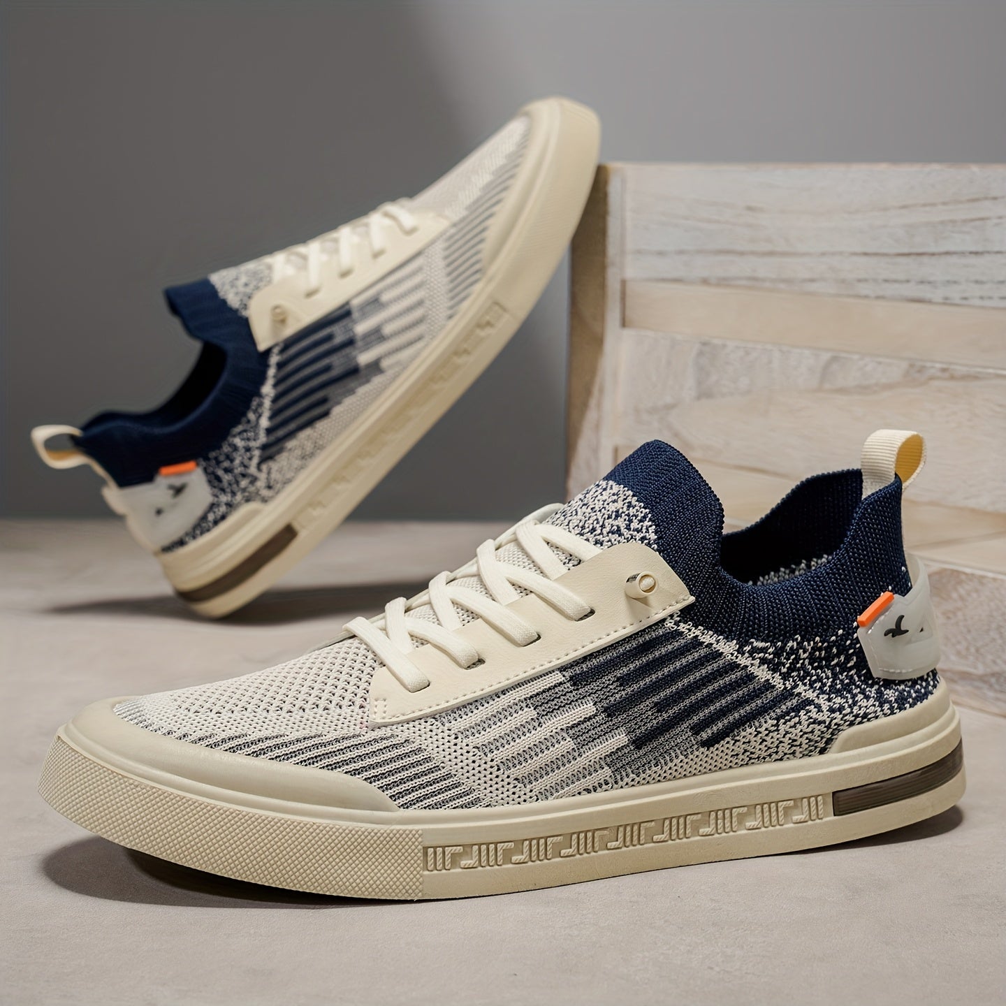 Męskie Sneakersy Dzianinowe Dwukolorowe z Wkładką EVA
