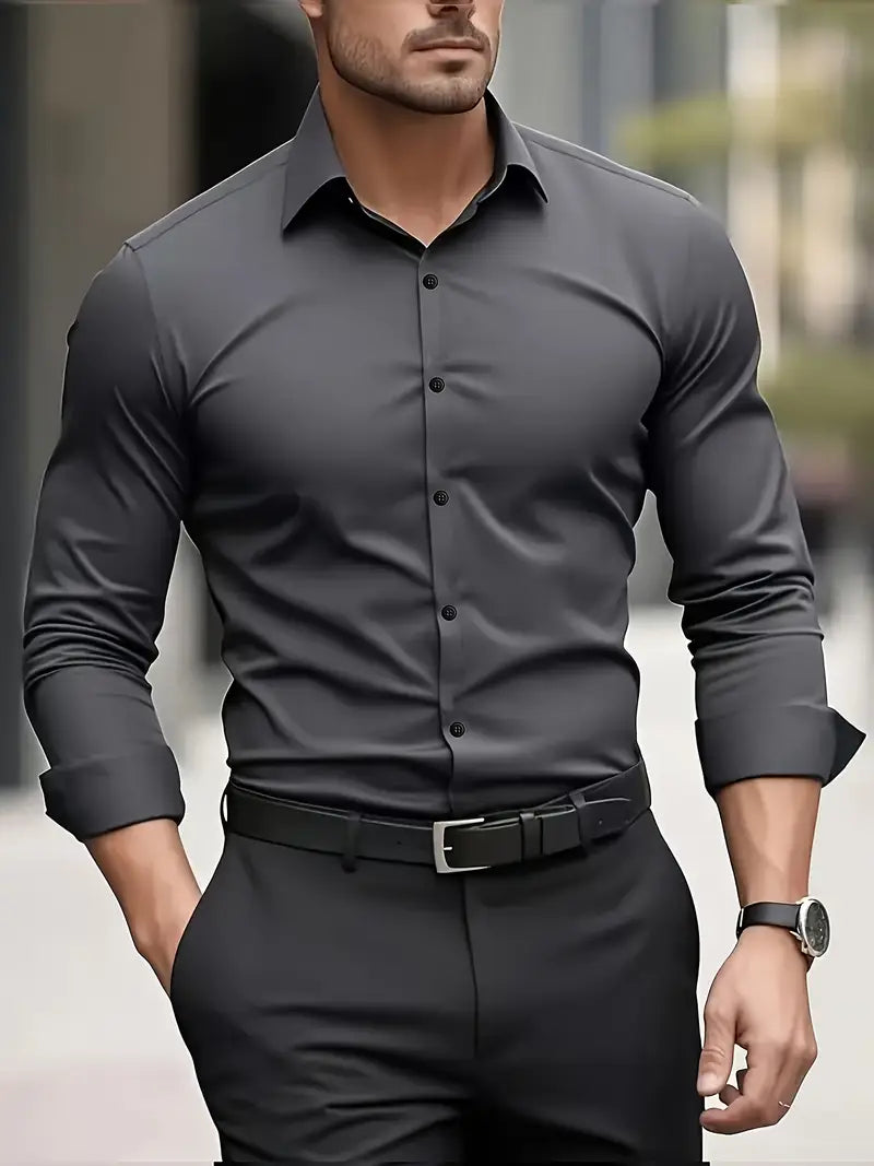 Męska Koszula Wizytowa Z Długim Rękawem, Slim Fit, Oddychający Materiał