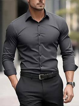 Męska Koszula Wizytowa Z Długim Rękawem, Slim Fit, Oddychający Materiał