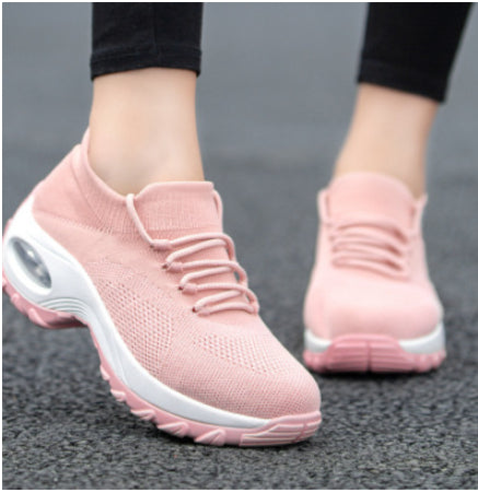 Damskie Buty Sportowe z Dzianiny „Flying Knit”, Okrągłym Noskiem i Wodoodporną Platformą