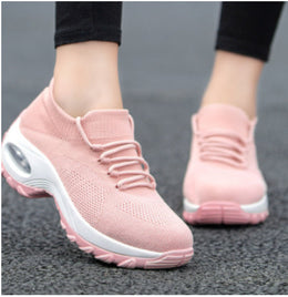 Damskie Buty Sportowe z Dzianiny „Flying Knit”, Okrągłym Noskiem i Wodoodporną Platformą