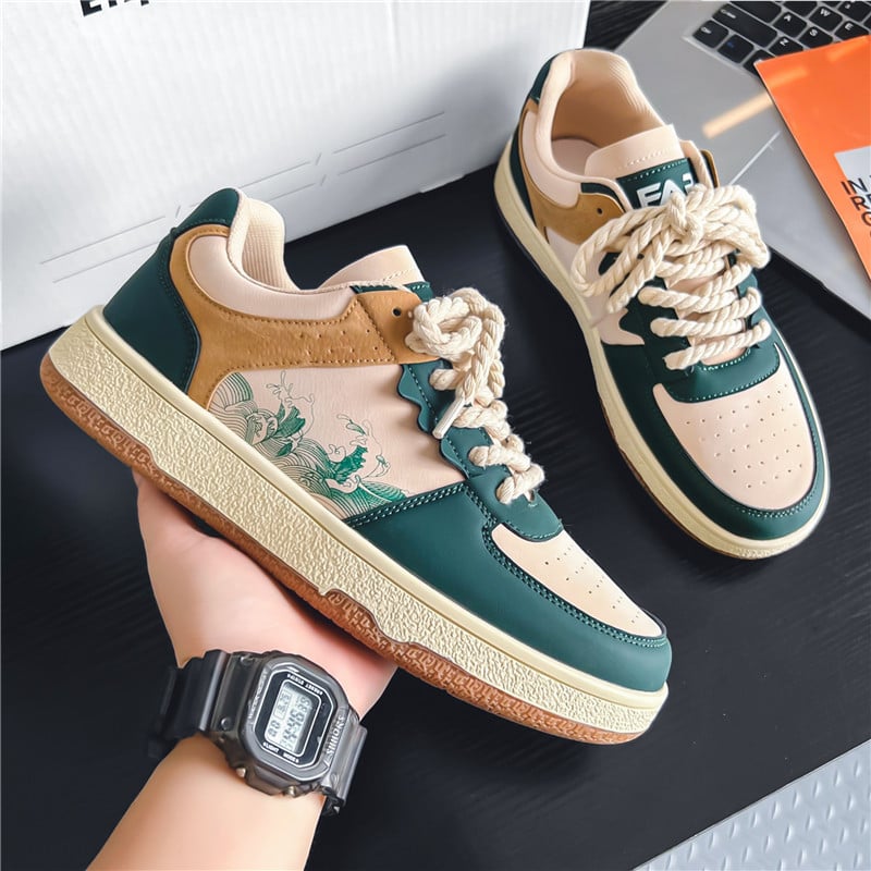 Męskie Sneakersy Sznurowane z Grubą Gumową Podeszwą i Okrągłym Noskiem