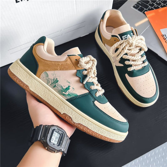 Męskie Sneakersy Sznurowane z Grubą Gumową Podeszwą i Okrągłym Noskiem