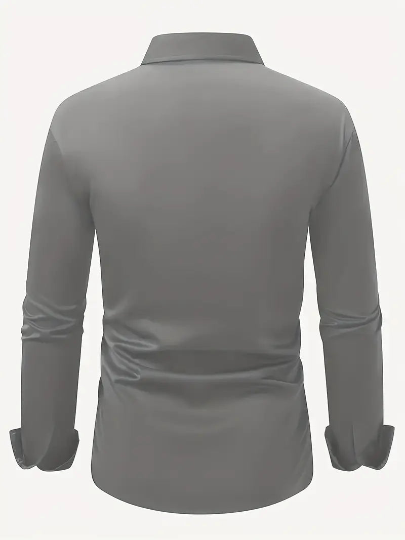 Męska Koszula Wizytowa Z Długim Rękawem, Slim Fit, Oddychający Materiał
