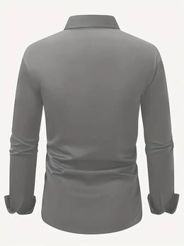 Męska Koszula Wizytowa Z Długim Rękawem, Slim Fit, Oddychający Materiał