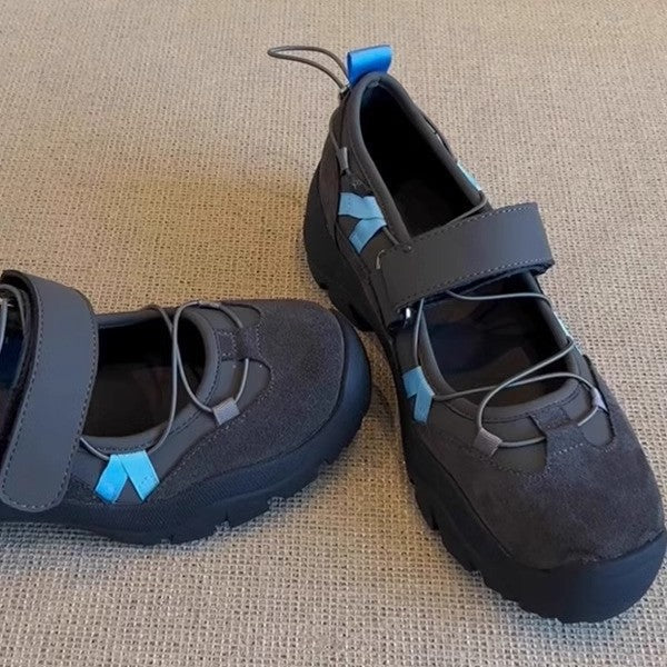 Damskie Buty Typu Mary Jane Z Rzepem I Gruba Podeszwa, Z Okraglym Noskiem
