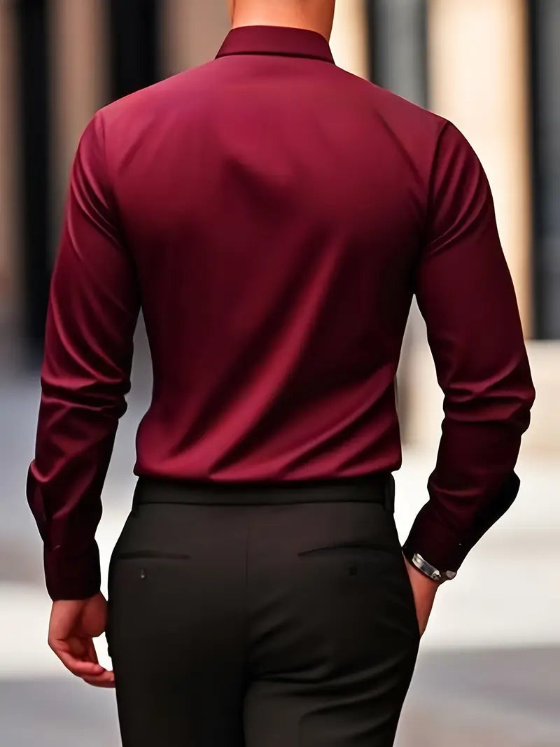 Męska Koszula Wizytowa Z Długim Rękawem, Slim Fit, Oddychający Materiał