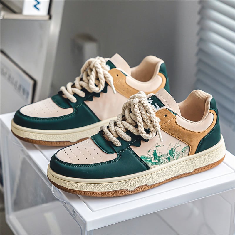 Męskie Sneakersy Sznurowane z Grubą Gumową Podeszwą i Okrągłym Noskiem