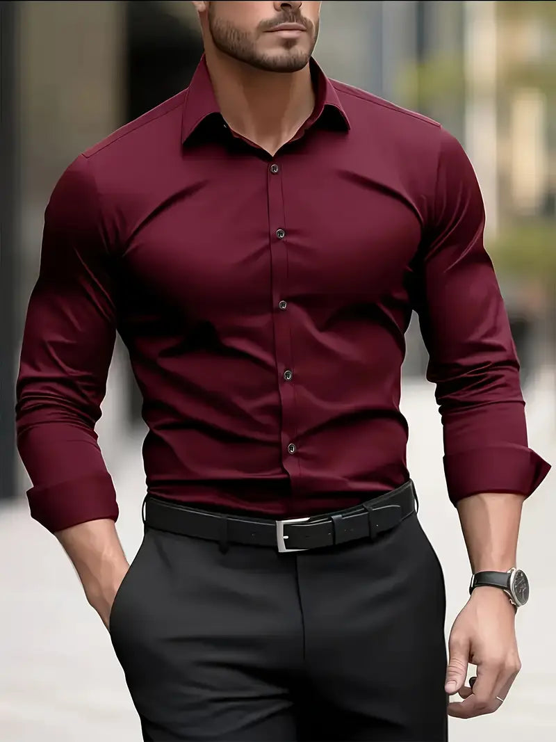 Męska Koszula Wizytowa Z Długim Rękawem, Slim Fit, Oddychający Materiał