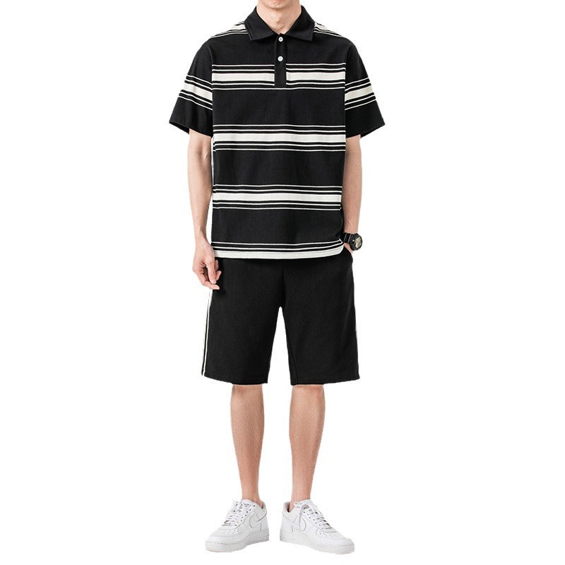 Męski Letni Dwuczęściowy Zestaw Sportowy: T-Shirt Z Krótkim Rękawem I Szorty O Średniej Długości