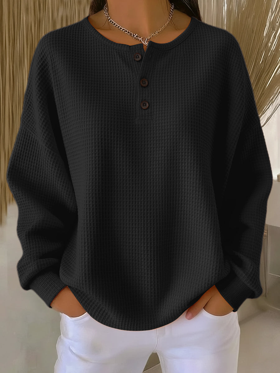 Bluza Damska Z Dekoltem Henley I Dzianiną Waflową