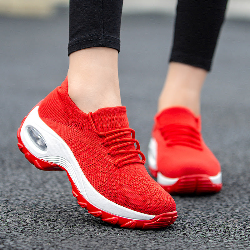 Damskie Buty Sportowe z Dzianiny „Flying Knit”, Okrągłym Noskiem i Wodoodporną Platformą