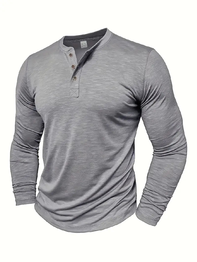 Męska Koszulka Henley Z Długim Rękawem Z Zapięciem Na Guziki Przy Dekolcie