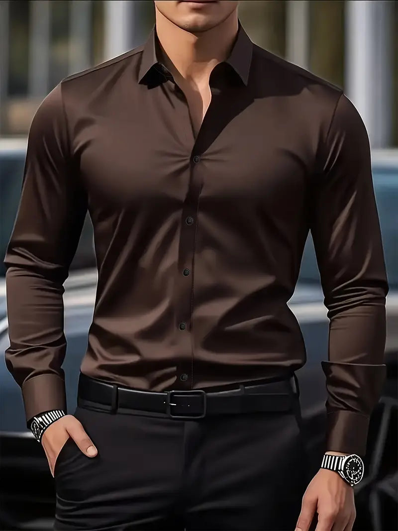 Męska Koszula Wizytowa Z Długim Rękawem, Slim Fit, Oddychający Materiał