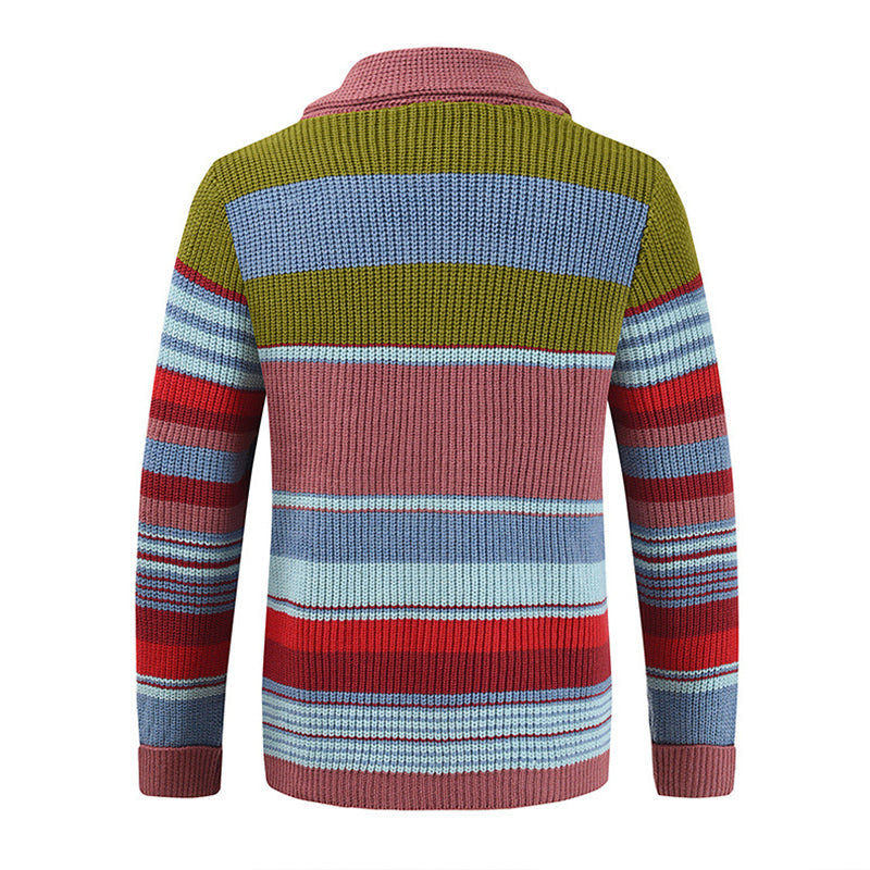 Męska Jesienna Kurtka Sweterkowa Colorblock Kołnierz Klapy