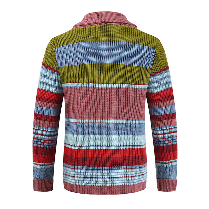 Męska Jesienna Kurtka Sweterkowa Colorblock Kołnierz Klapy