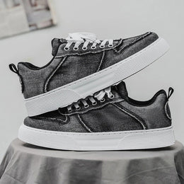 Męskie Sneakersy Niskie z Efektem Sprania i Sznurowaniem
