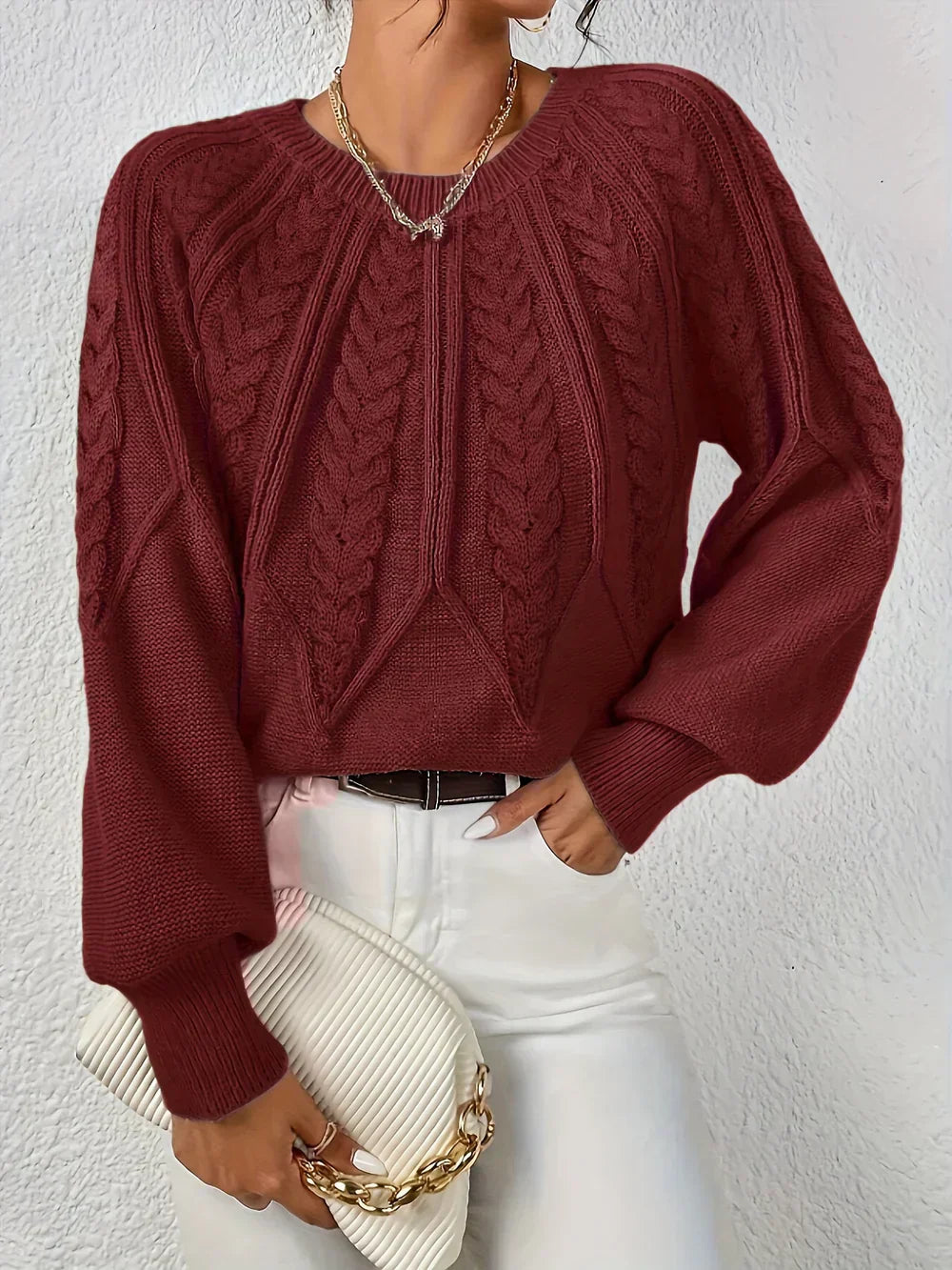 Damski Sweter Dzianinowy Klasyczny Krój Regular Fit