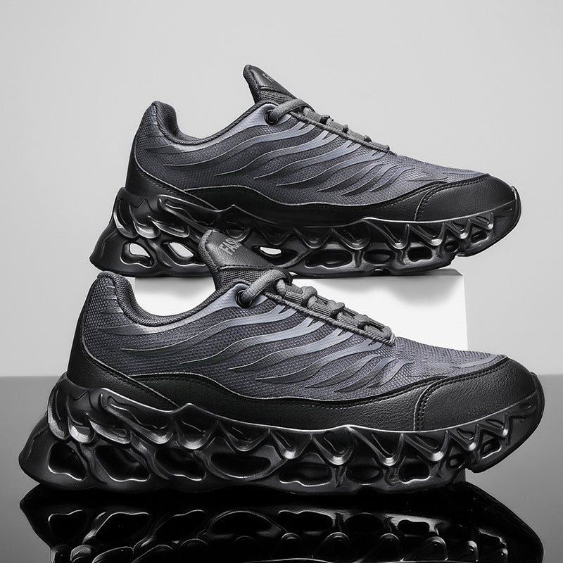 Męskie Sneakersy z Cholewką z Siatki i Grubą Podeszwą PU