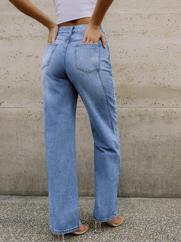 Damskie Jeansy Vintage Z Wysokim Stanem I Prostymi Nogawkami