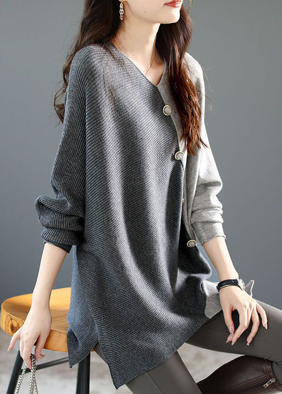 Damska Dzianinowa Koszula z Asymetrycznym Patchworkiem Luźny Krój