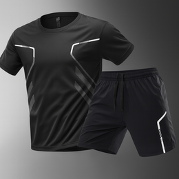 Męski Komplet Sportowy – Koszulka z Dzianiny Stretch i Ultralekkie Szorty