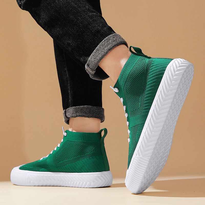 Męskie Sneakersy Wysokie Dzianinowe z Wkładką Ortopedyczną i Systemem Bez Wiązania