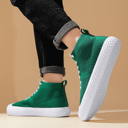 Męskie Sneakersy Wysokie Dzianinowe z Wkładką Ortopedyczną i Systemem Bez Wiązania