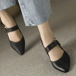 Damskie Buty Na Obcasie Typu Slingback Z Noskiem W Szpic, Regulowany Pasek, Zlote Detale