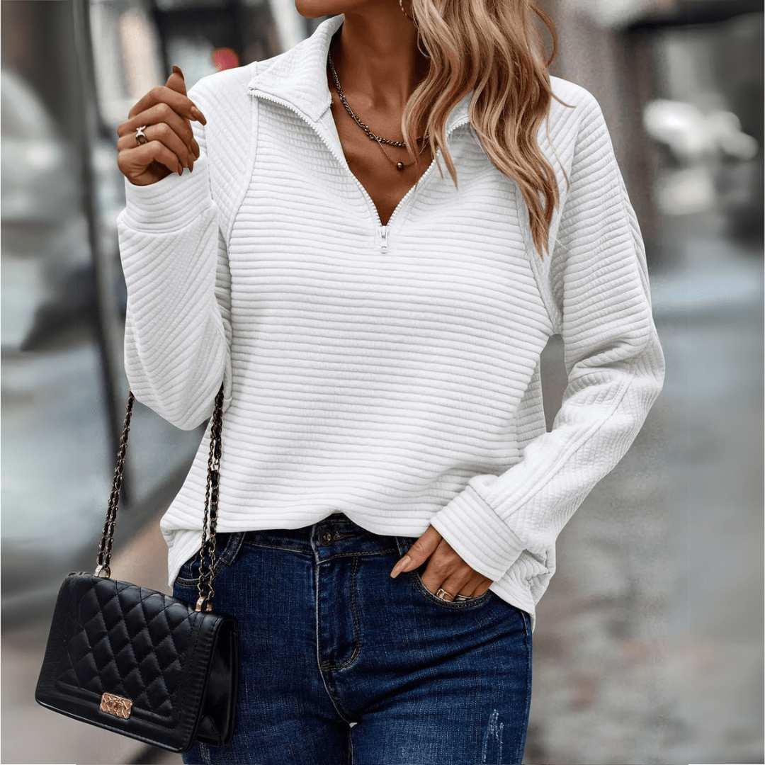 Damska Bluza Half Zip Teksturowane Wykończenie Luźny Krój