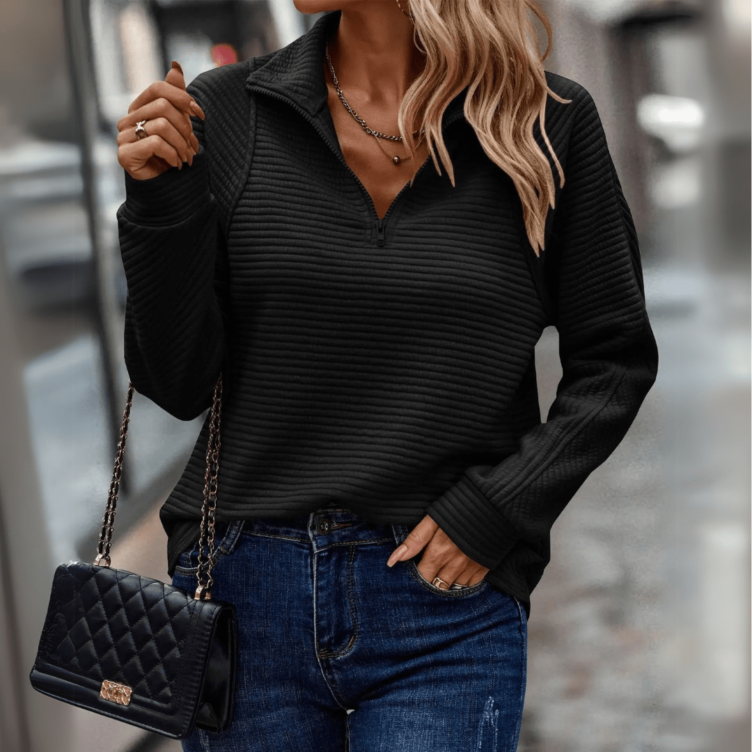 Damska Bluza Half Zip Teksturowane Wykończenie Luźny Krój