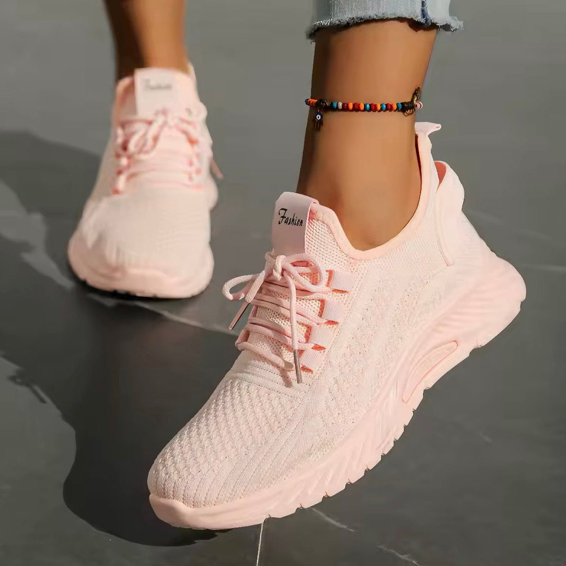 Damskie Buty do Biegania z Oddychającą Dzianiną i Amortyzowaną Podeszwą Falistą