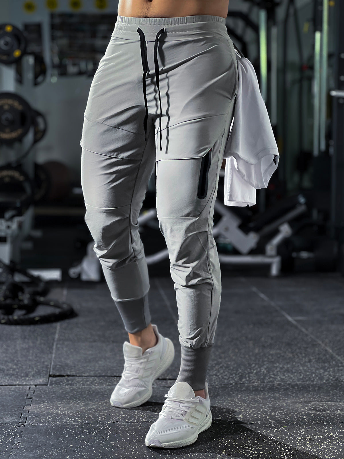 Męskie Spodnie Sportowe Stretch Elastyczny Pas Zwężane Nogawki