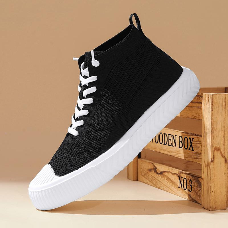 Męskie Sneakersy Wysokie Dzianinowe z Wkładką Ortopedyczną i Systemem Bez Wiązania
