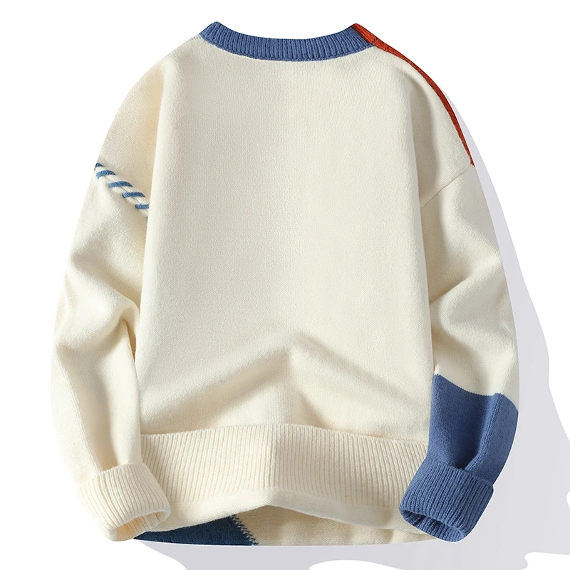 Męski Sweter Dzianinowy Z Panelami Kablowymi Patchwork I Akcentami Ściegu Whipstitch