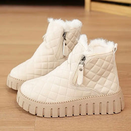 Damskie Zimowe Botki Pikowane z Zamkiem Boczny