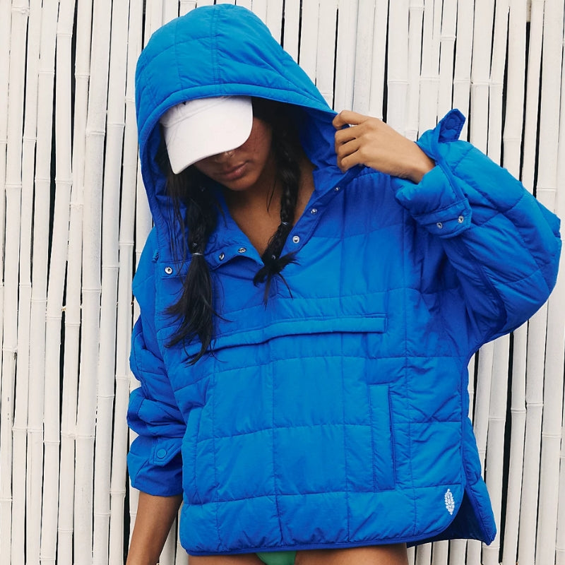 Damska Zimowa Pikowana Bluza Pullover Z Kapturem