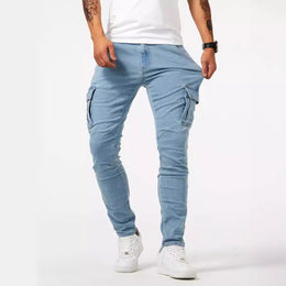 Spodnie Cargo Męskie Z Mieszanki Denimu Ze Stretchem I Wieloma Kieszeniami