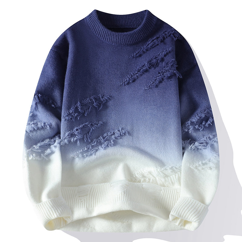 Męski Sweter Z Efektem Ombre I Postrzępionymi Detalami