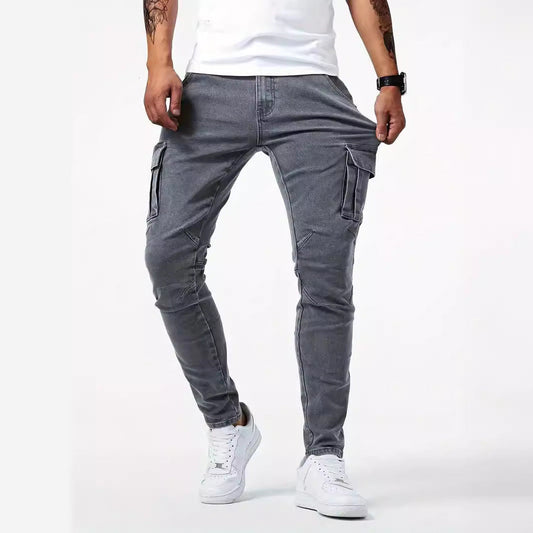 Spodnie Cargo Męskie Z Mieszanki Denimu Ze Stretchem I Wieloma Kieszeniami