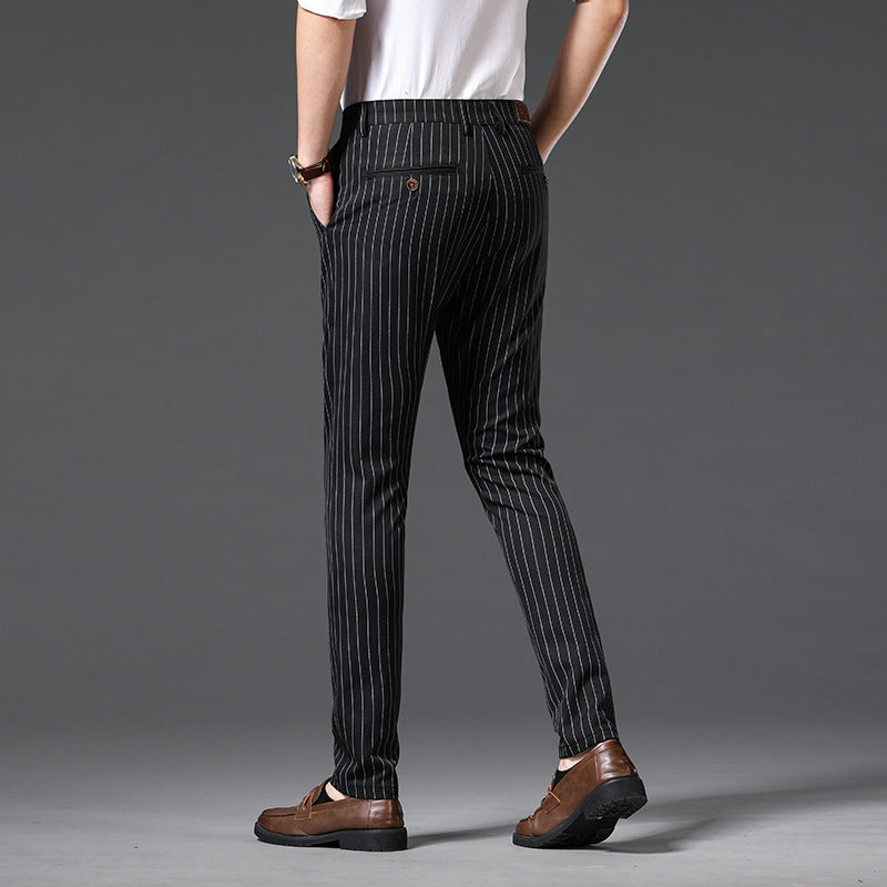 Męskie Spodnie w Paski Slim Fit Stan Średni