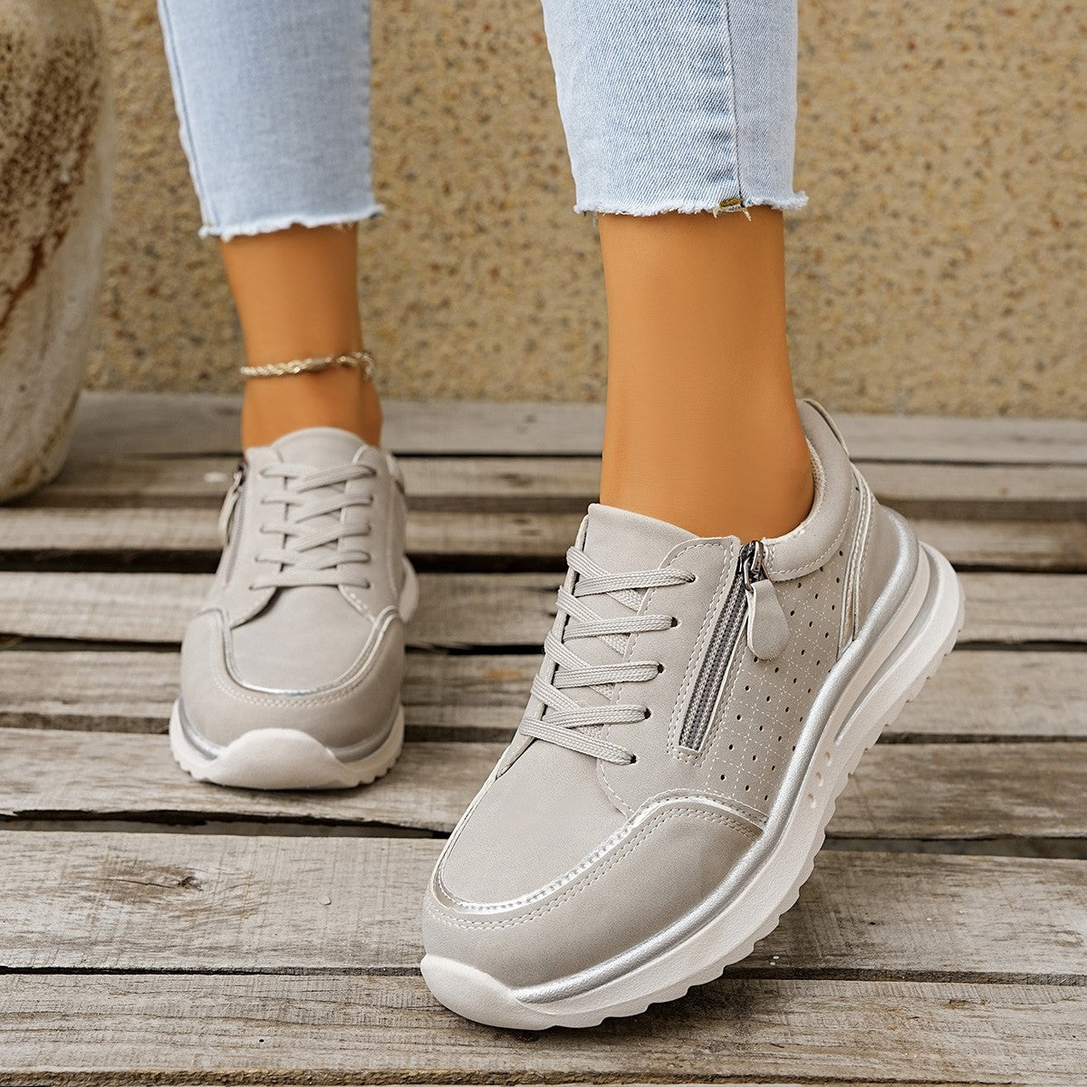 Damskie Sneakersy z Wsparciem Łuku Stopy i Zamkiem Boczny