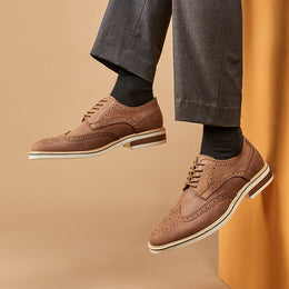 Męskie Buty Sznurowane z Wingtips i Ażurowymi Detalami (Brogue)