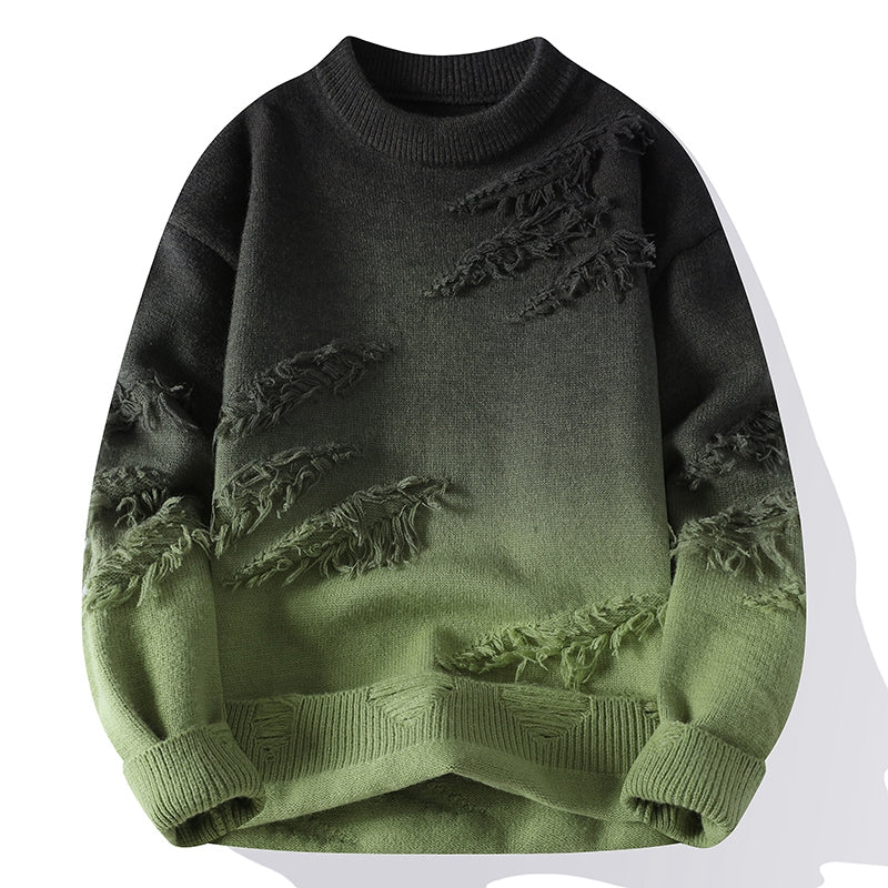 Męski Sweter Z Efektem Ombre I Postrzępionymi Detalami