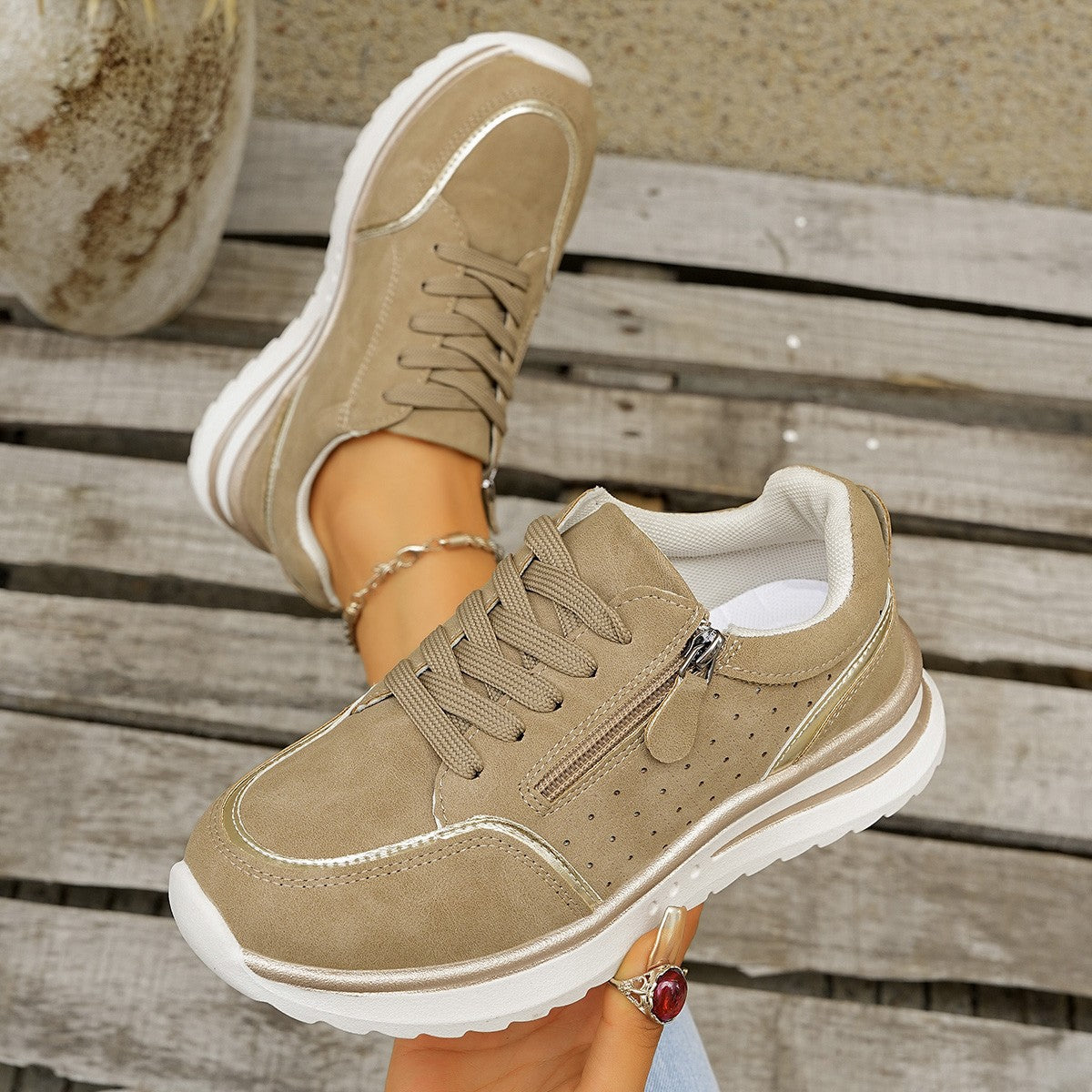 Damskie Sneakersy z Wsparciem Łuku Stopy i Zamkiem Boczny