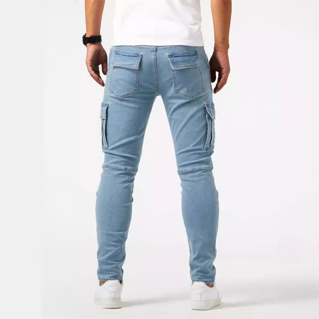 Spodnie Cargo Męskie Z Mieszanki Denimu Ze Stretchem I Wieloma Kieszeniami