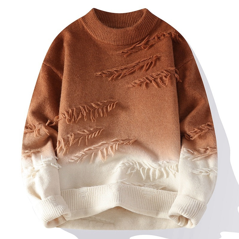Męski Sweter Z Efektem Ombre I Postrzępionymi Detalami